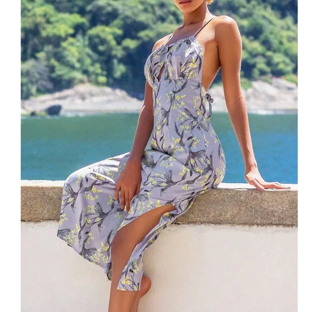 Cupshe Floral Polyester Dress with Front Side Slits – Medium